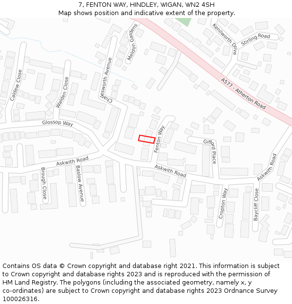 7, FENTON WAY, HINDLEY, WIGAN, WN2 4SH: Location map and indicative extent of plot