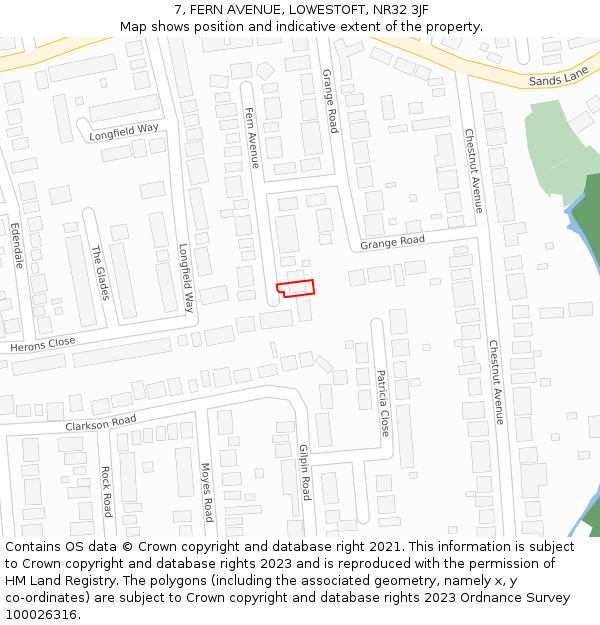 7, FERN AVENUE, LOWESTOFT, NR32 3JF: Location map and indicative extent of plot
