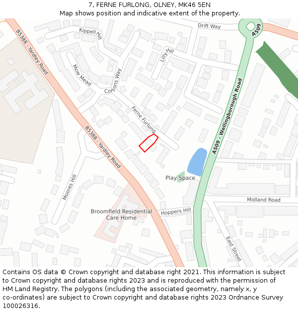 7, FERNE FURLONG, OLNEY, MK46 5EN: Location map and indicative extent of plot