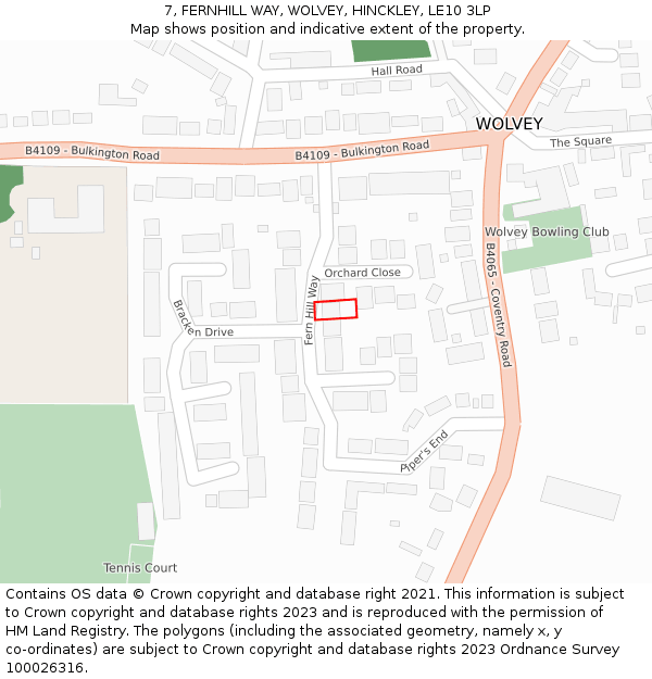 7, FERNHILL WAY, WOLVEY, HINCKLEY, LE10 3LP: Location map and indicative extent of plot