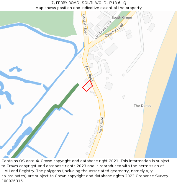 7, FERRY ROAD, SOUTHWOLD, IP18 6HQ: Location map and indicative extent of plot