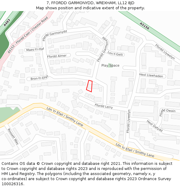 7, FFORDD GARMONYDD, WREXHAM, LL12 8JD: Location map and indicative extent of plot