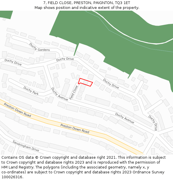 7, FIELD CLOSE, PRESTON, PAIGNTON, TQ3 1ET: Location map and indicative extent of plot