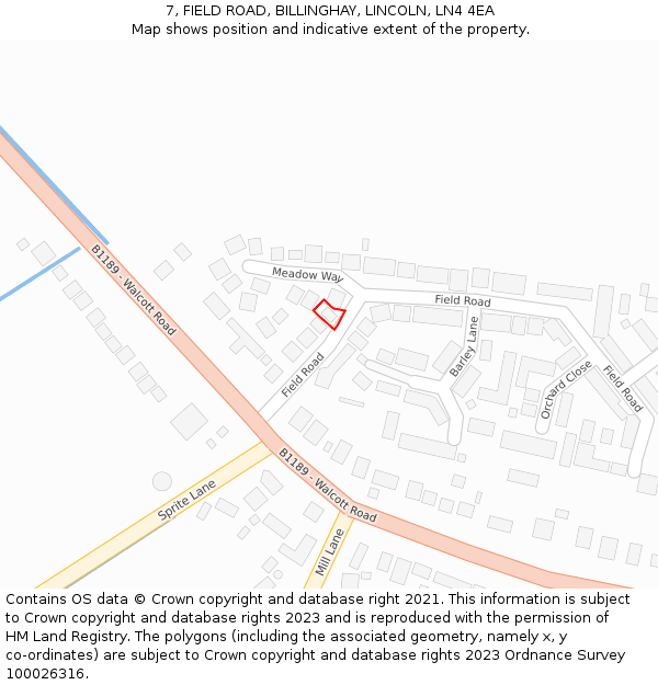 7, FIELD ROAD, BILLINGHAY, LINCOLN, LN4 4EA: Location map and indicative extent of plot