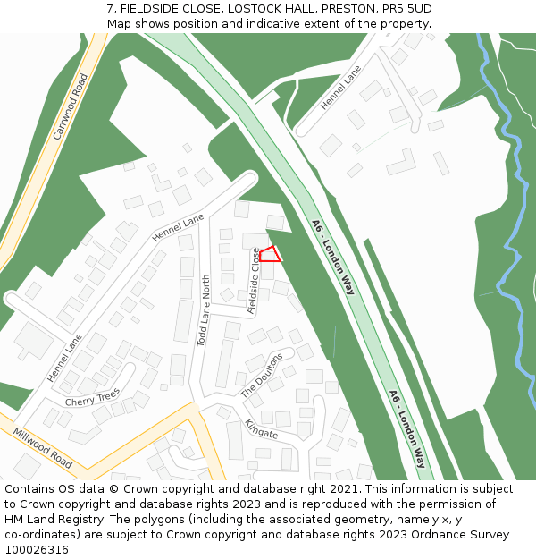 7, FIELDSIDE CLOSE, LOSTOCK HALL, PRESTON, PR5 5UD: Location map and indicative extent of plot