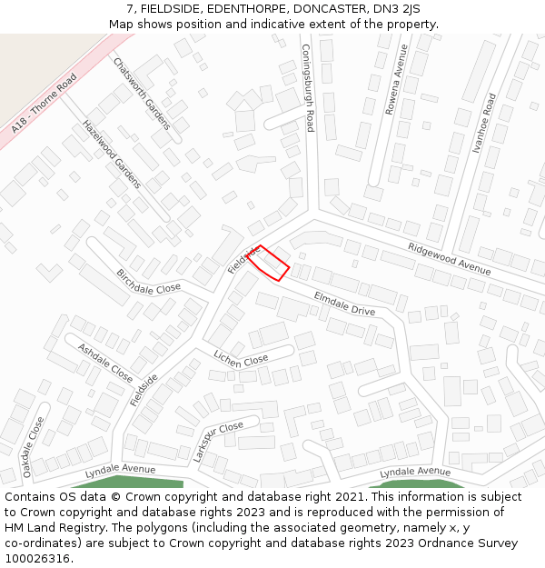 7, FIELDSIDE, EDENTHORPE, DONCASTER, DN3 2JS: Location map and indicative extent of plot