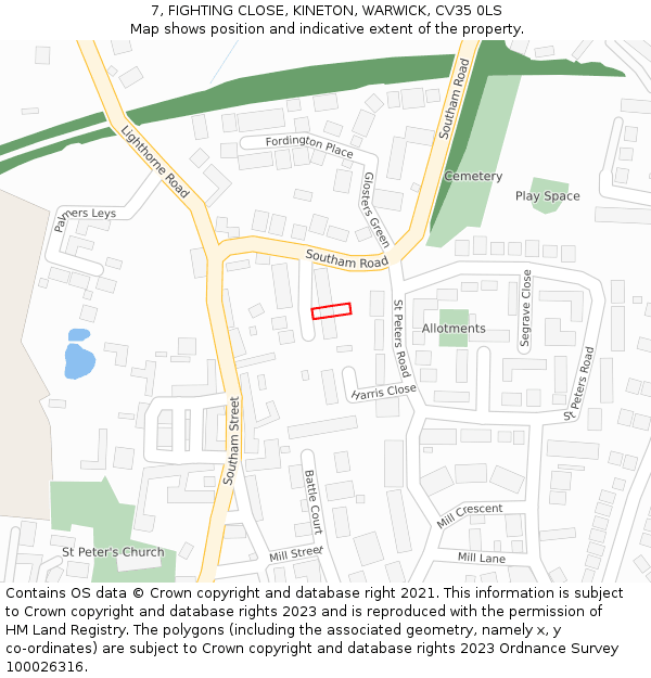 7, FIGHTING CLOSE, KINETON, WARWICK, CV35 0LS: Location map and indicative extent of plot