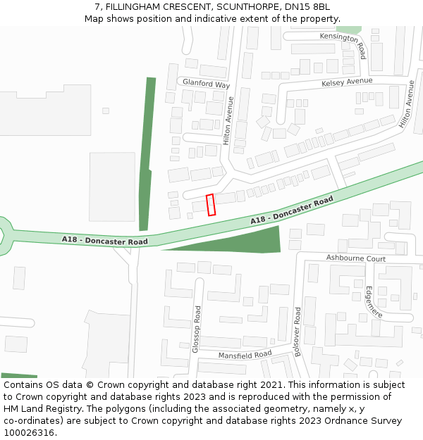 7, FILLINGHAM CRESCENT, SCUNTHORPE, DN15 8BL: Location map and indicative extent of plot