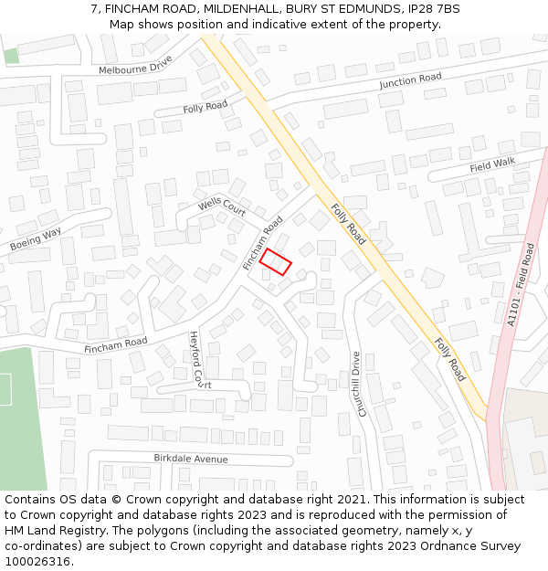 7, FINCHAM ROAD, MILDENHALL, BURY ST EDMUNDS, IP28 7BS: Location map and indicative extent of plot