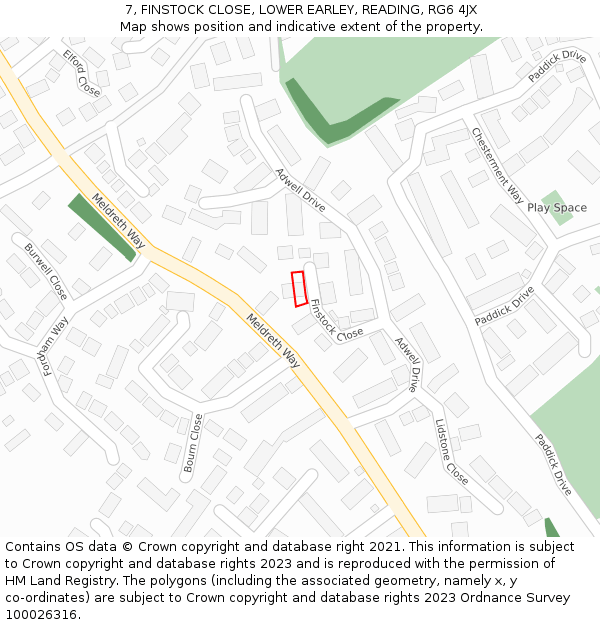 7, FINSTOCK CLOSE, LOWER EARLEY, READING, RG6 4JX: Location map and indicative extent of plot