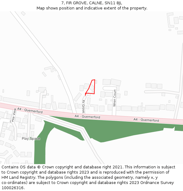 7, FIR GROVE, CALNE, SN11 8JL: Location map and indicative extent of plot