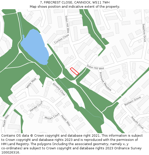 7, FIRECREST CLOSE, CANNOCK, WS11 7WH: Location map and indicative extent of plot