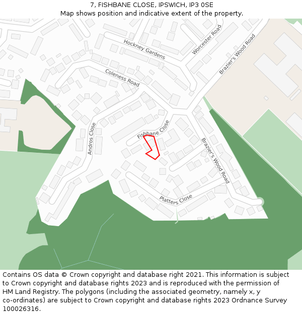7, FISHBANE CLOSE, IPSWICH, IP3 0SE: Location map and indicative extent of plot
