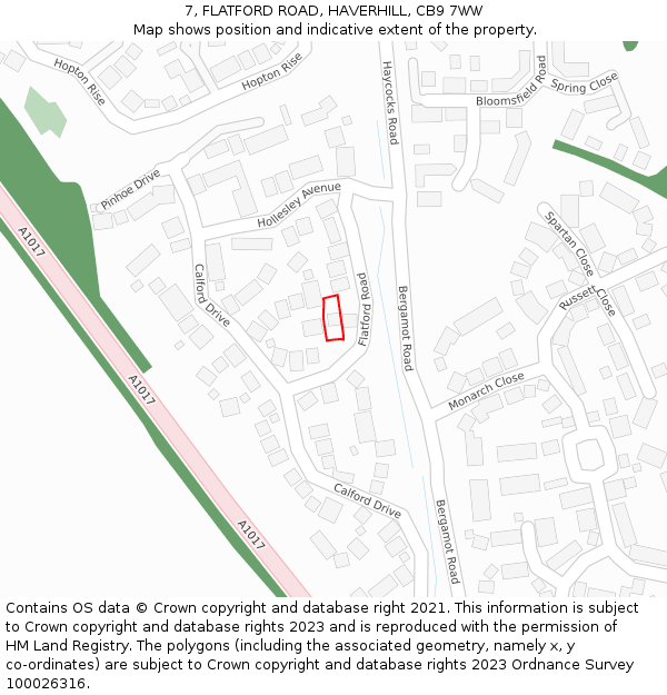 7, FLATFORD ROAD, HAVERHILL, CB9 7WW: Location map and indicative extent of plot
