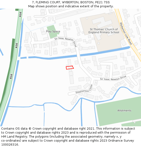 7, FLEMING COURT, WYBERTON, BOSTON, PE21 7SS: Location map and indicative extent of plot