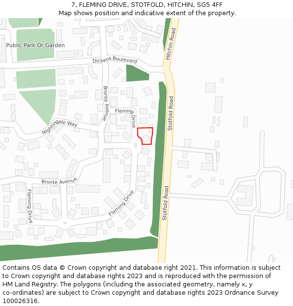 7, FLEMING DRIVE, STOTFOLD, HITCHIN, SG5 4FF: Location map and indicative extent of plot