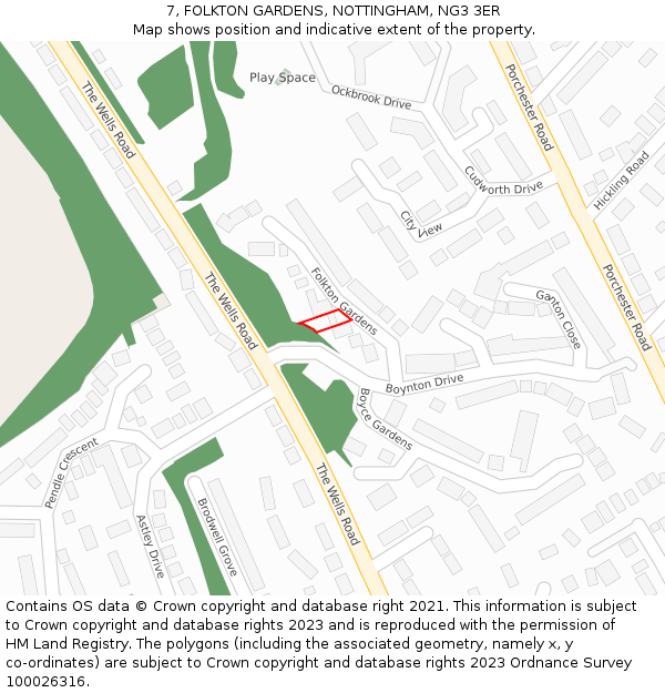 7, FOLKTON GARDENS, NOTTINGHAM, NG3 3ER: Location map and indicative extent of plot