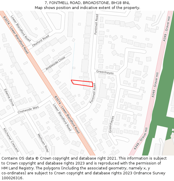 7, FONTMELL ROAD, BROADSTONE, BH18 8NL: Location map and indicative extent of plot