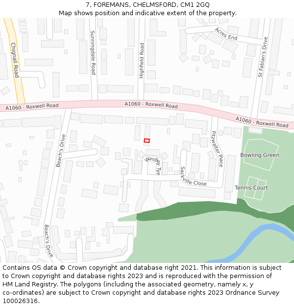 7, FOREMANS, CHELMSFORD, CM1 2GQ: Location map and indicative extent of plot