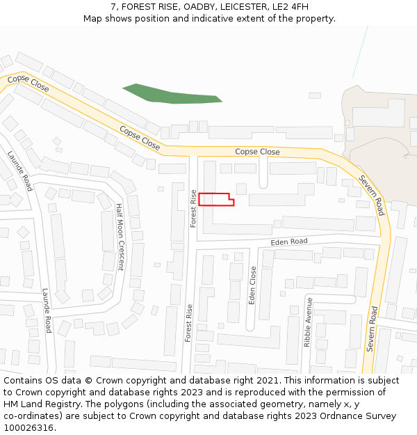 7, FOREST RISE, OADBY, LEICESTER, LE2 4FH: Location map and indicative extent of plot