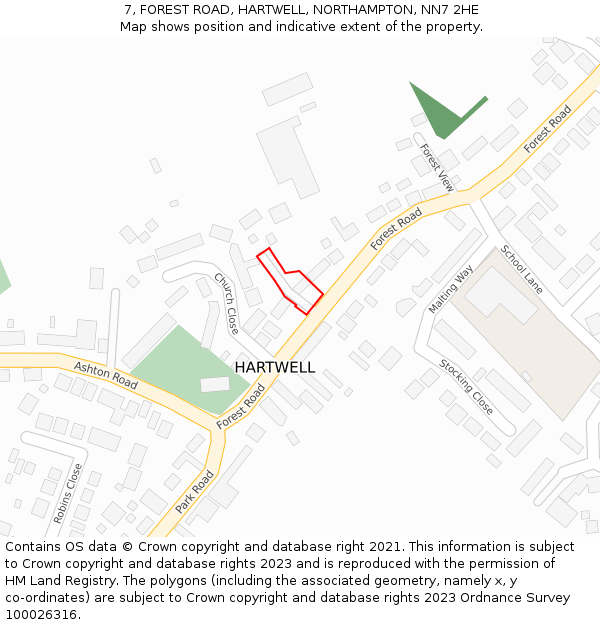 7, FOREST ROAD, HARTWELL, NORTHAMPTON, NN7 2HE: Location map and indicative extent of plot