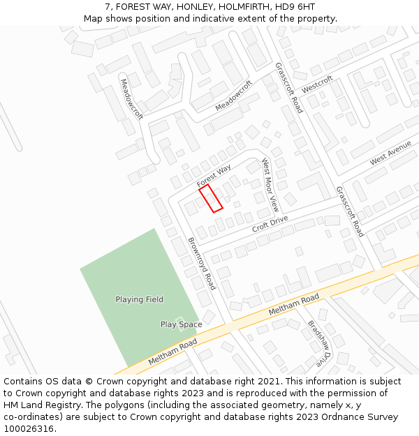 7, FOREST WAY, HONLEY, HOLMFIRTH, HD9 6HT: Location map and indicative extent of plot