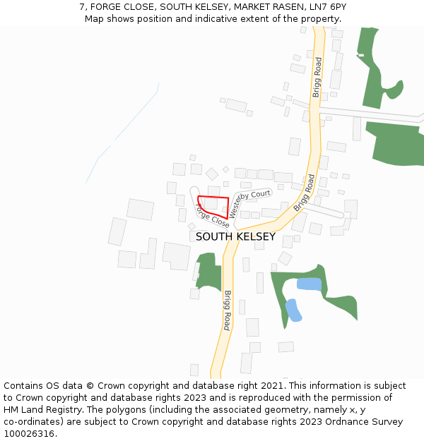 7, FORGE CLOSE, SOUTH KELSEY, MARKET RASEN, LN7 6PY: Location map and indicative extent of plot