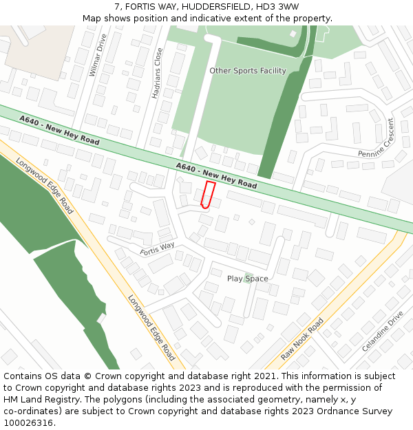 7, FORTIS WAY, HUDDERSFIELD, HD3 3WW: Location map and indicative extent of plot