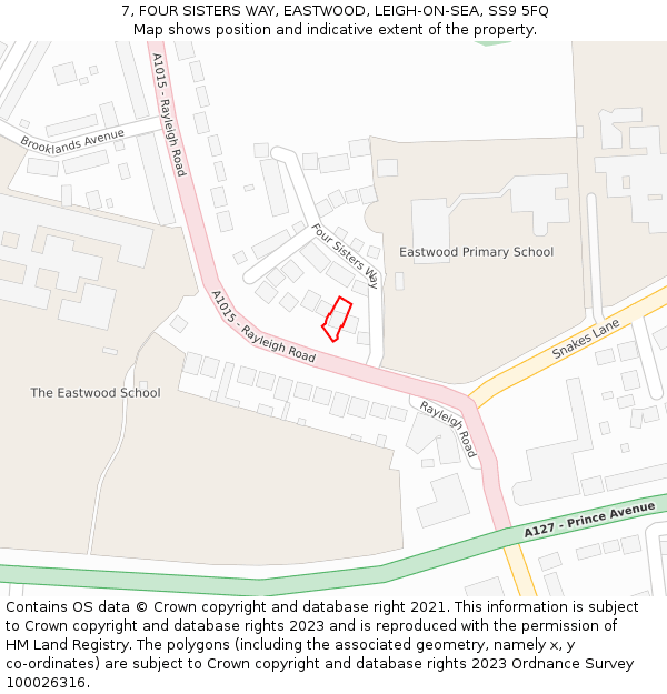 7, FOUR SISTERS WAY, EASTWOOD, LEIGH-ON-SEA, SS9 5FQ: Location map and indicative extent of plot