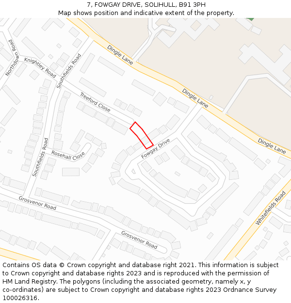 7, FOWGAY DRIVE, SOLIHULL, B91 3PH: Location map and indicative extent of plot