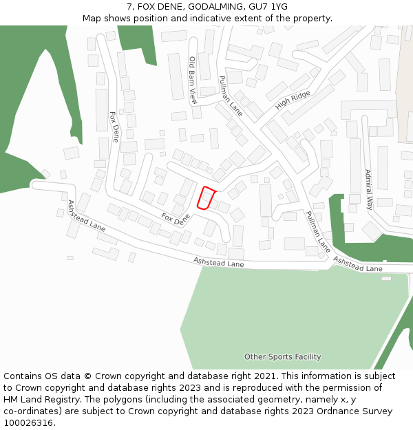 7, FOX DENE, GODALMING, GU7 1YG: Location map and indicative extent of plot