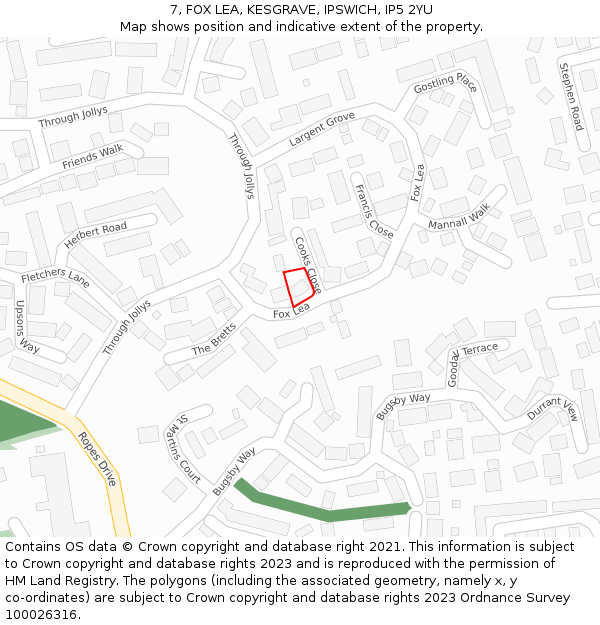 7, FOX LEA, KESGRAVE, IPSWICH, IP5 2YU: Location map and indicative extent of plot