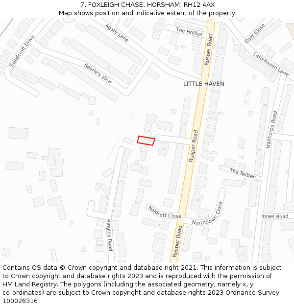7, FOXLEIGH CHASE, HORSHAM, RH12 4AX: Location map and indicative extent of plot