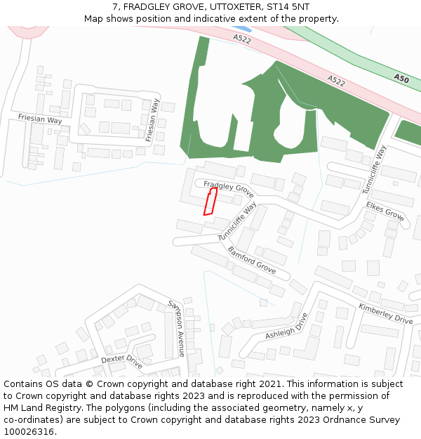 7, FRADGLEY GROVE, UTTOXETER, ST14 5NT: Location map and indicative extent of plot