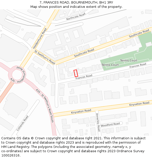 7, FRANCES ROAD, BOURNEMOUTH, BH1 3RY: Location map and indicative extent of plot