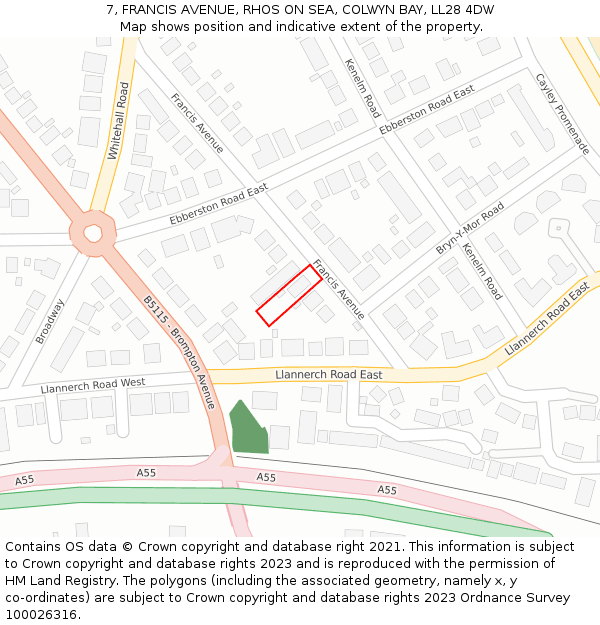 7, FRANCIS AVENUE, RHOS ON SEA, COLWYN BAY, LL28 4DW: Location map and indicative extent of plot