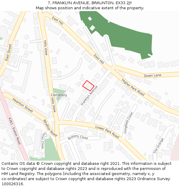 7, FRANKLYN AVENUE, BRAUNTON, EX33 2JY: Location map and indicative extent of plot
