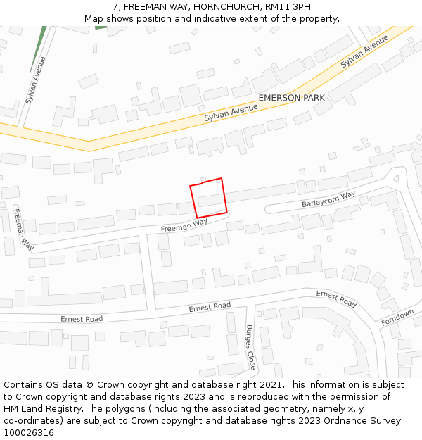 7, FREEMAN WAY, HORNCHURCH, RM11 3PH: Location map and indicative extent of plot