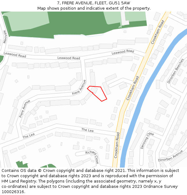 7, FRERE AVENUE, FLEET, GU51 5AW: Location map and indicative extent of plot