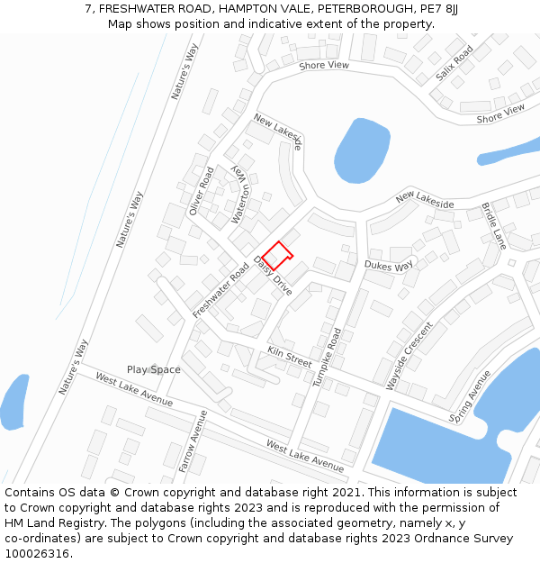 7, FRESHWATER ROAD, HAMPTON VALE, PETERBOROUGH, PE7 8JJ: Location map and indicative extent of plot