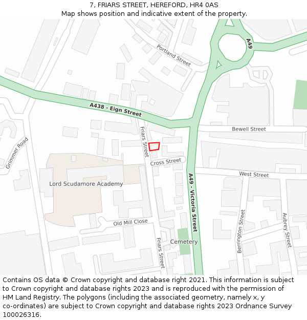 7, FRIARS STREET, HEREFORD, HR4 0AS: Location map and indicative extent of plot