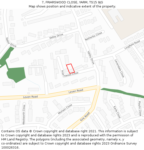7, FRIARSWOOD CLOSE, YARM, TS15 9JG: Location map and indicative extent of plot