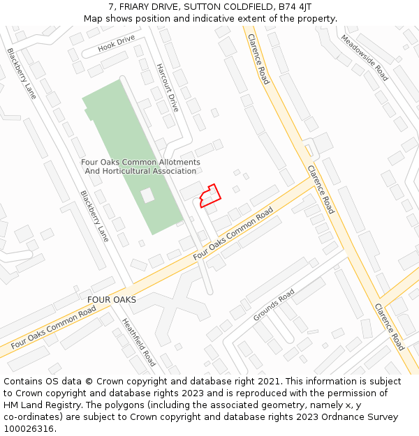 7, FRIARY DRIVE, SUTTON COLDFIELD, B74 4JT: Location map and indicative extent of plot