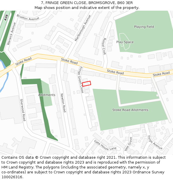 7, FRINGE GREEN CLOSE, BROMSGROVE, B60 3ER: Location map and indicative extent of plot