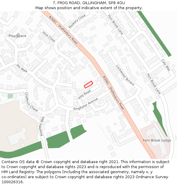 7, FROG ROAD, GILLINGHAM, SP8 4GU: Location map and indicative extent of plot