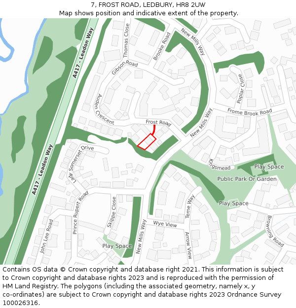 7, FROST ROAD, LEDBURY, HR8 2UW: Location map and indicative extent of plot