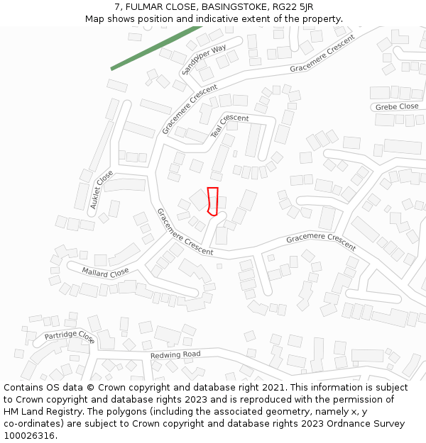 7, FULMAR CLOSE, BASINGSTOKE, RG22 5JR: Location map and indicative extent of plot