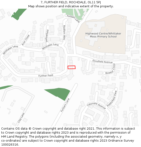 7, FURTHER FIELD, ROCHDALE, OL11 5PJ: Location map and indicative extent of plot