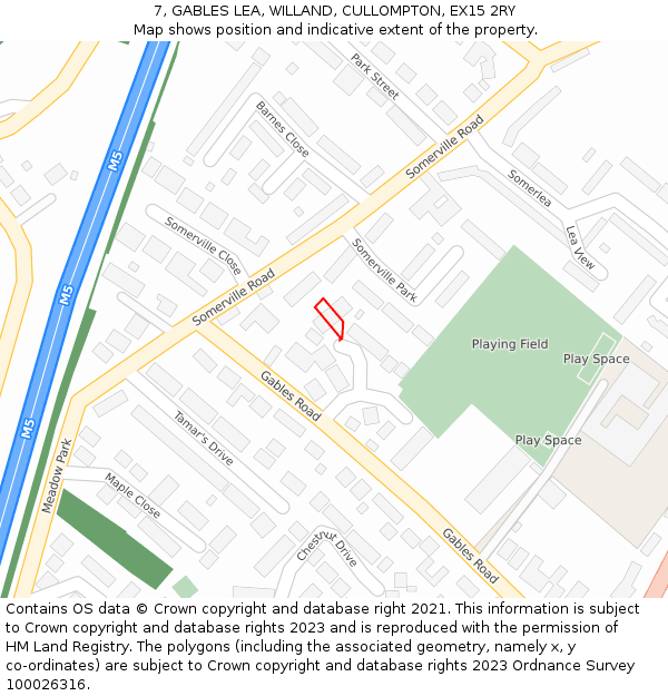 7, GABLES LEA, WILLAND, CULLOMPTON, EX15 2RY: Location map and indicative extent of plot
