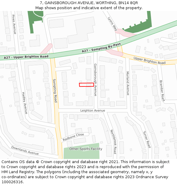 7, GAINSBOROUGH AVENUE, WORTHING, BN14 8QR: Location map and indicative extent of plot